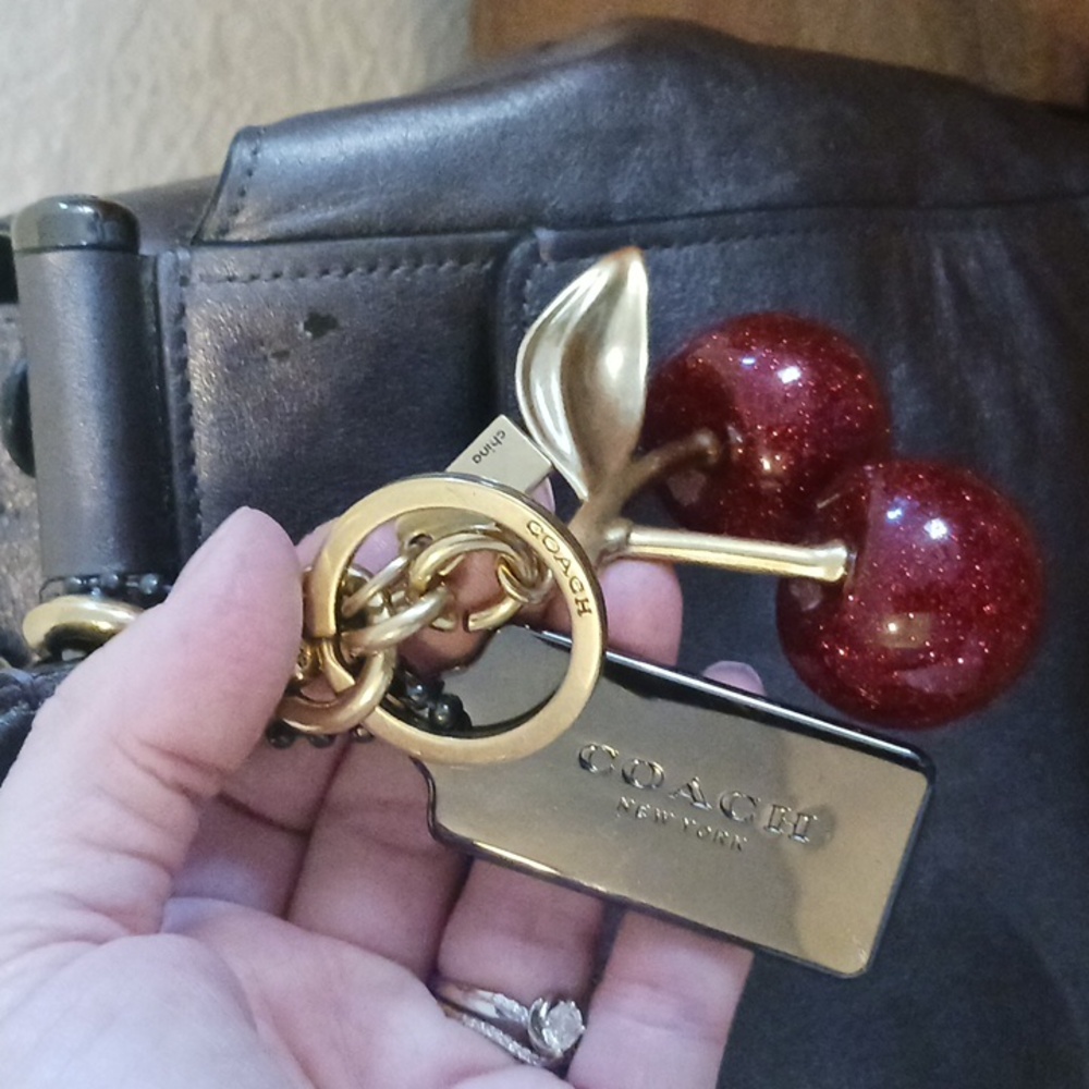 NWT Coach Metallic Silver Grace Bag With Coach Cherry Keychain 🍒 - Picture 5 of 16